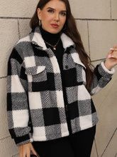 Load image into Gallery viewer, Plus Size Pocketed Plaid Collared Neck Jacket