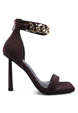 Load image into Gallery viewer, LAST SIP HEELED FAUX SUEDE CHAIN STRAP SANDAL