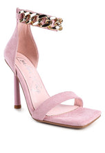 Load image into Gallery viewer, LAST SIP HEELED FAUX SUEDE CHAIN STRAP SANDAL