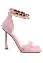 Load image into Gallery viewer, LAST SIP HEELED FAUX SUEDE CHAIN STRAP SANDAL