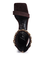 Load image into Gallery viewer, LAST SIP HEELED FAUX SUEDE CHAIN STRAP SANDAL