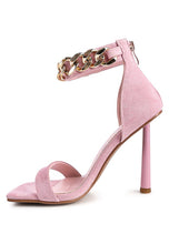 Load image into Gallery viewer, LAST SIP HEELED FAUX SUEDE CHAIN STRAP SANDAL