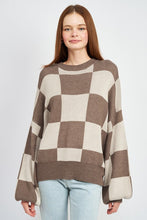 Load image into Gallery viewer, CHECKERED SWEATER WITH BUBBLE SLEEVES