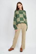 Load image into Gallery viewer, CHECKERED SWEATER WITH BUBBLE SLEEVES