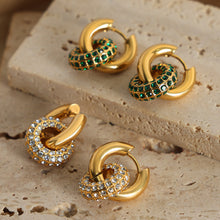 Load image into Gallery viewer, Titanium Steel Inlaid Zircon Double-Hoop Earrings