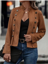 Load image into Gallery viewer, Decorative Button Open Front Long Sleeve Jacket