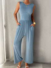 Load image into Gallery viewer, Round Neck Sleeveless Wide Leg Jumpsuit