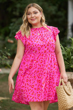 Load image into Gallery viewer, Plus Size Ruffled Leopard Cap Sleeve Mini Dress
