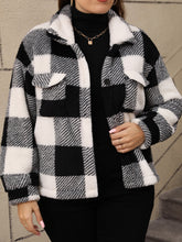 Load image into Gallery viewer, Plus Size Pocketed Plaid Collared Neck Jacket