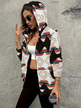 Load image into Gallery viewer, Geometric Zip Up Hooded Sherpa Jacket