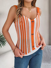 Load image into Gallery viewer, Openwork Striped V-Neck Tank