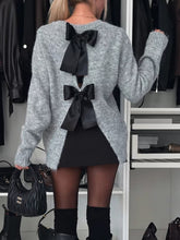 Load image into Gallery viewer, Bow Slit Back Round Neck Sweater