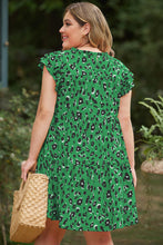 Load image into Gallery viewer, Plus Size Ruffled Leopard Cap Sleeve Mini Dress