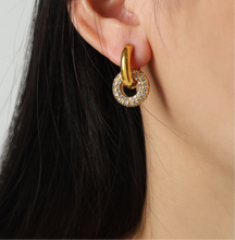 Load image into Gallery viewer, Titanium Steel Inlaid Zircon Double-Hoop Earrings