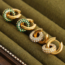 Load image into Gallery viewer, Titanium Steel Inlaid Zircon Double-Hoop Earrings