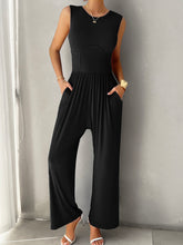 Load image into Gallery viewer, Round Neck Sleeveless Wide Leg Jumpsuit
