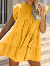 Load image into Gallery viewer, Ruched Round Neck Cap Sleeve Mini Dress