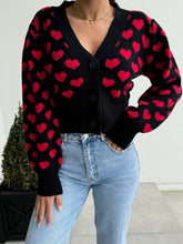Load image into Gallery viewer, Valentine’s Day Heart V-Neck Cropped Cardigan