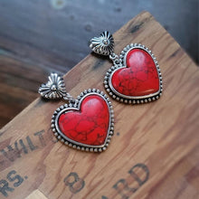 Load image into Gallery viewer, Artificial Turquoise Alloy Heart Dangle Earrings