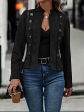 Load image into Gallery viewer, Decorative Button Open Front Long Sleeve Jacket