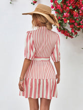 Load image into Gallery viewer, Striped Half Sleeve Tie Waist Mini Dress