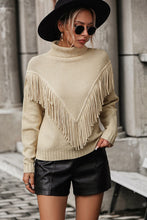 Load image into Gallery viewer, Turtle Neck Tassel Front Long Sleeve Pullover Sweater