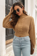Load image into Gallery viewer, Cropped Mock Neck Cable-Knit Pullover Sweater