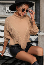 Load image into Gallery viewer, Turtle Neck Tassel Front Long Sleeve Pullover Sweater