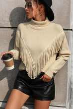 Load image into Gallery viewer, Turtle Neck Tassel Front Long Sleeve Pullover Sweater