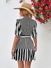 Load image into Gallery viewer, Striped Half Sleeve Tie Waist Mini Dress