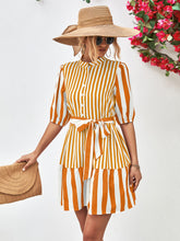 Load image into Gallery viewer, Striped Half Sleeve Tie Waist Mini Dress