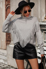 Load image into Gallery viewer, Turtle Neck Tassel Front Long Sleeve Pullover Sweater