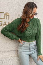 Load image into Gallery viewer, Cropped Mock Neck Cable-Knit Pullover Sweater