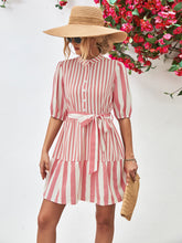 Load image into Gallery viewer, Striped Half Sleeve Tie Waist Mini Dress