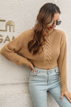 Load image into Gallery viewer, Cropped Mock Neck Cable-Knit Pullover Sweater