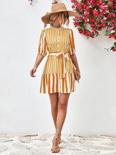 Load image into Gallery viewer, Striped Half Sleeve Tie Waist Mini Dress