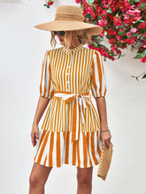 Load image into Gallery viewer, Striped Half Sleeve Tie Waist Mini Dress