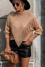 Load image into Gallery viewer, Turtle Neck Tassel Front Long Sleeve Pullover Sweater