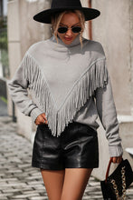 Load image into Gallery viewer, Turtle Neck Tassel Front Long Sleeve Pullover Sweater