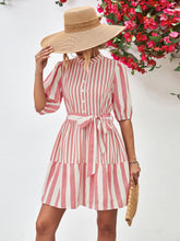 Load image into Gallery viewer, Striped Half Sleeve Tie Waist Mini Dress