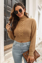 Load image into Gallery viewer, Cropped Mock Neck Cable-Knit Pullover Sweater