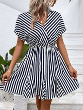 Load image into Gallery viewer, Striped Johnny Collar Mini Dress