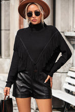 Load image into Gallery viewer, Turtle Neck Tassel Front Long Sleeve Pullover Sweater