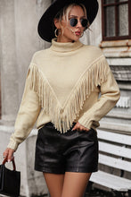 Load image into Gallery viewer, Turtle Neck Tassel Front Long Sleeve Pullover Sweater