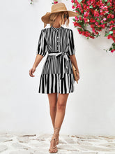 Load image into Gallery viewer, Striped Half Sleeve Tie Waist Mini Dress
