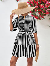 Load image into Gallery viewer, Striped Half Sleeve Tie Waist Mini Dress