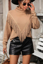 Load image into Gallery viewer, Turtle Neck Tassel Front Long Sleeve Pullover Sweater