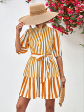 Load image into Gallery viewer, Striped Half Sleeve Tie Waist Mini Dress