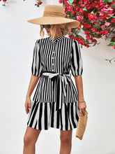 Load image into Gallery viewer, Striped Half Sleeve Tie Waist Mini Dress