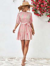 Load image into Gallery viewer, Striped Half Sleeve Tie Waist Mini Dress